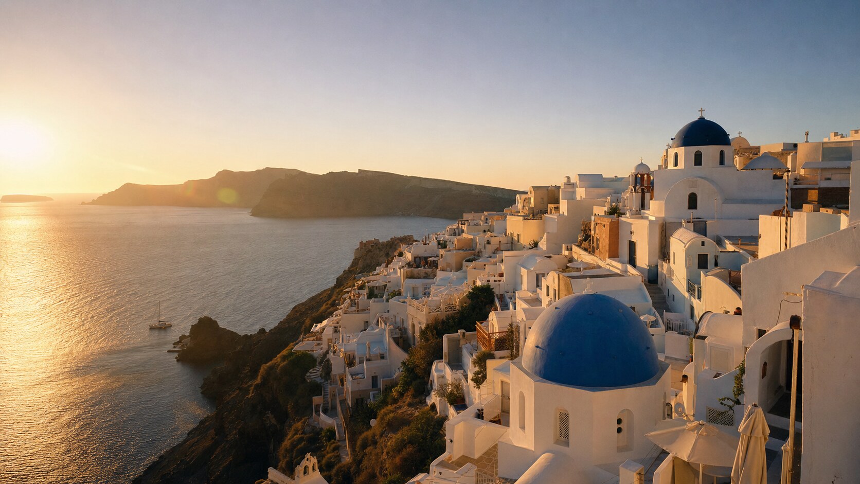 Greece photography tour at golden hour — wide landscape view from the main scenic vantage point used by photographer-led tours