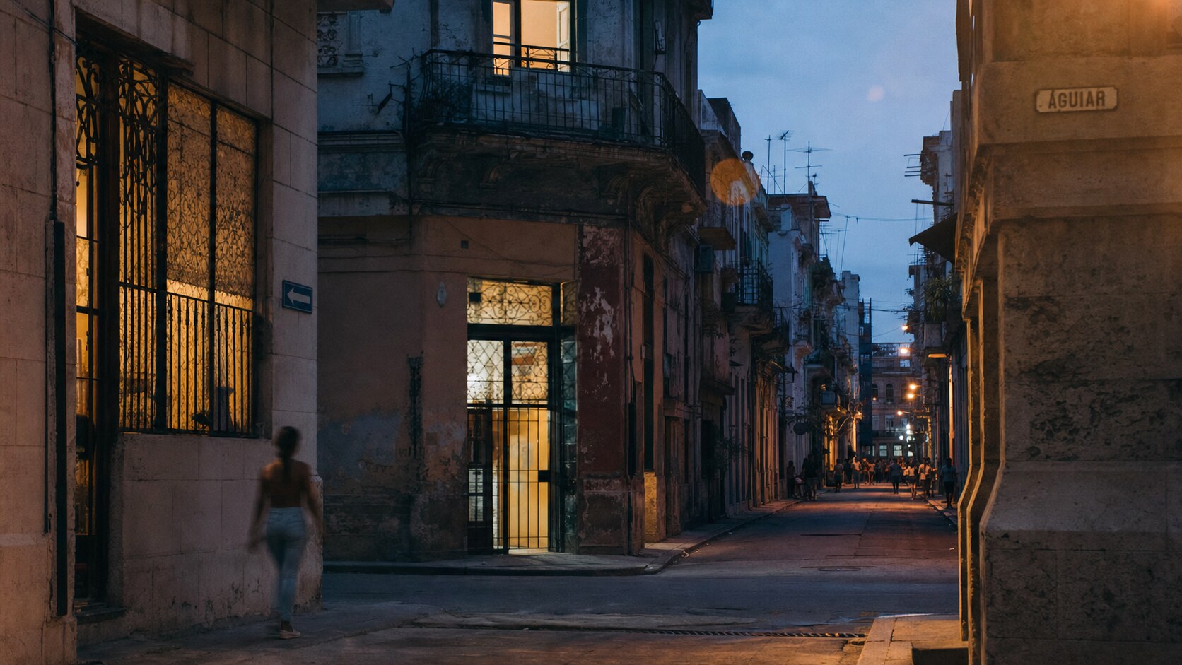 Blue hour street photography scene in Havana during a guided photography tour, showing the kind of low-light composition tour photographers cover