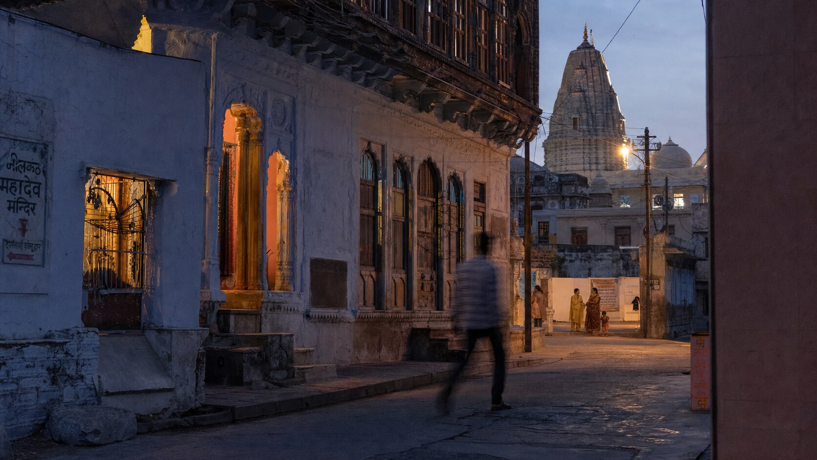 Blue hour street photography scene in India during a guided photography tour, showing the kind of low-light composition tour photographers cover