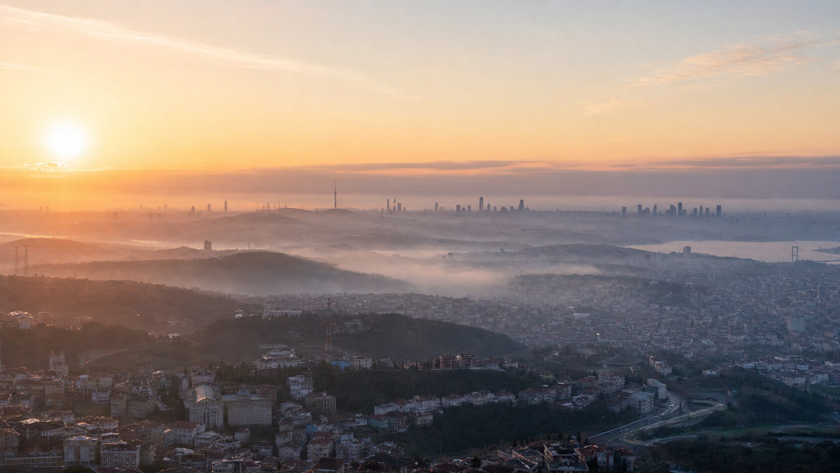Sunrise aerial-style view of Istanbul, the signature opening shot most photography tours begin with