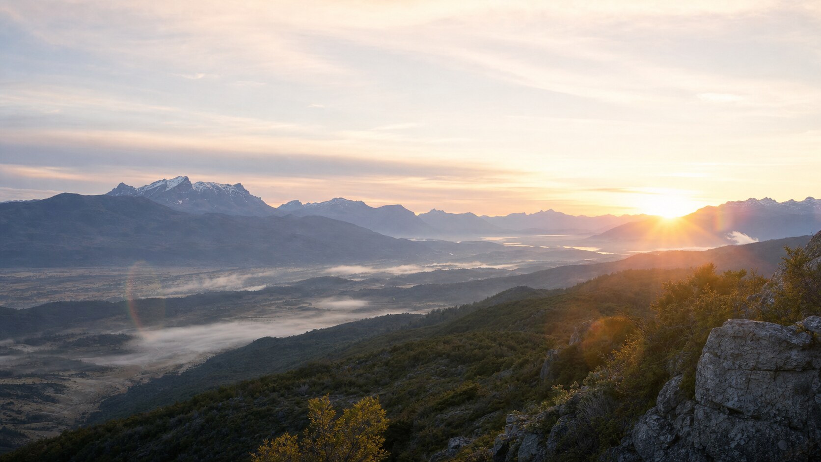 Sunrise aerial-style view of Patagonia, the signature opening shot most photography tours begin with