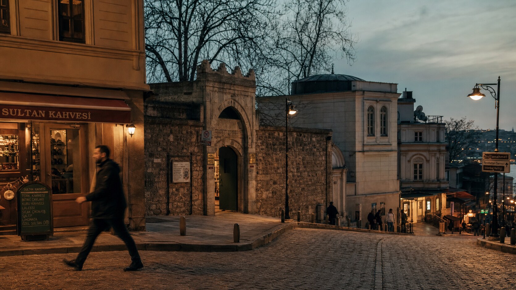 Blue hour street photography scene in Turkey during a guided photography tour, showing the kind of low-light composition tour photographers cover