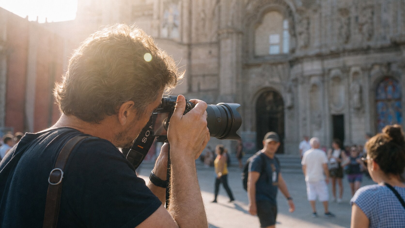 Lifestyle photograph of a photographer working with subject related to Best Street Photography Workshops