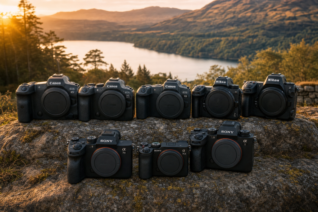 Detail-rich photograph related to Canon (R5, R6 II, R8) vs Nikon (Z6 III, Z8) vs Sony (A7 IV, A7C II, A1), late golden hour