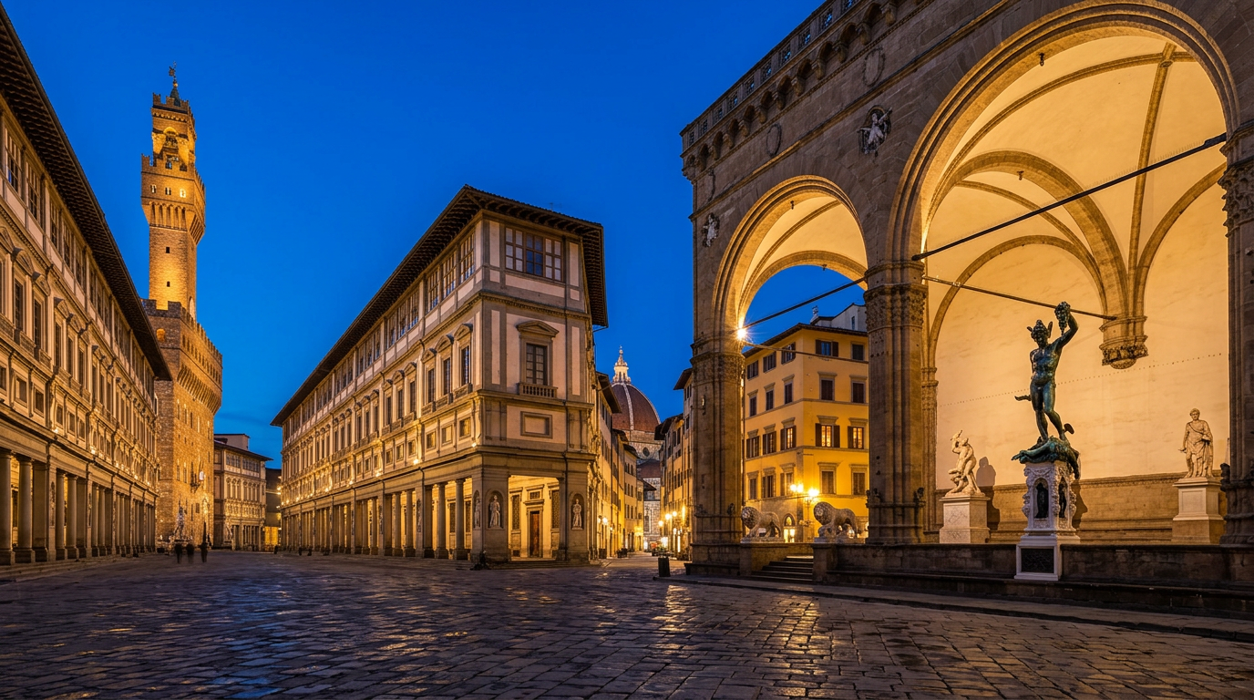 Uffizi Gallery Exterior + Loggia dei Lanzi Florence photography sample