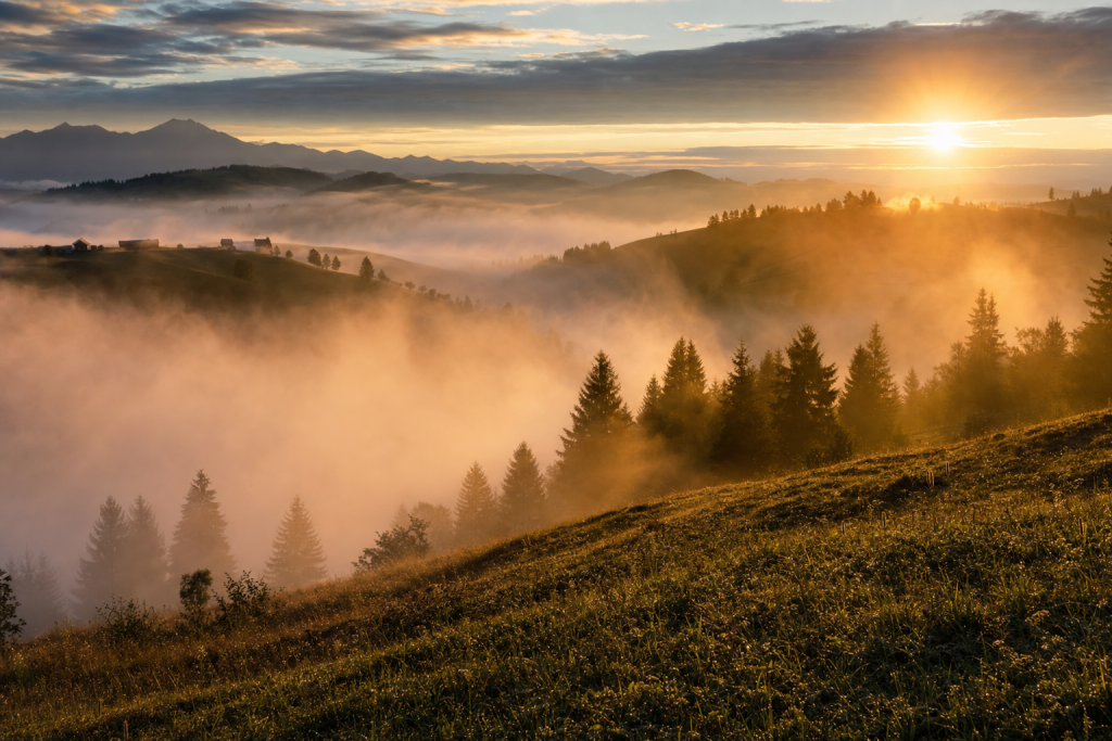 Detail-rich photograph related to How to Photograph Fog, late golden hour light, photorealistic, no text