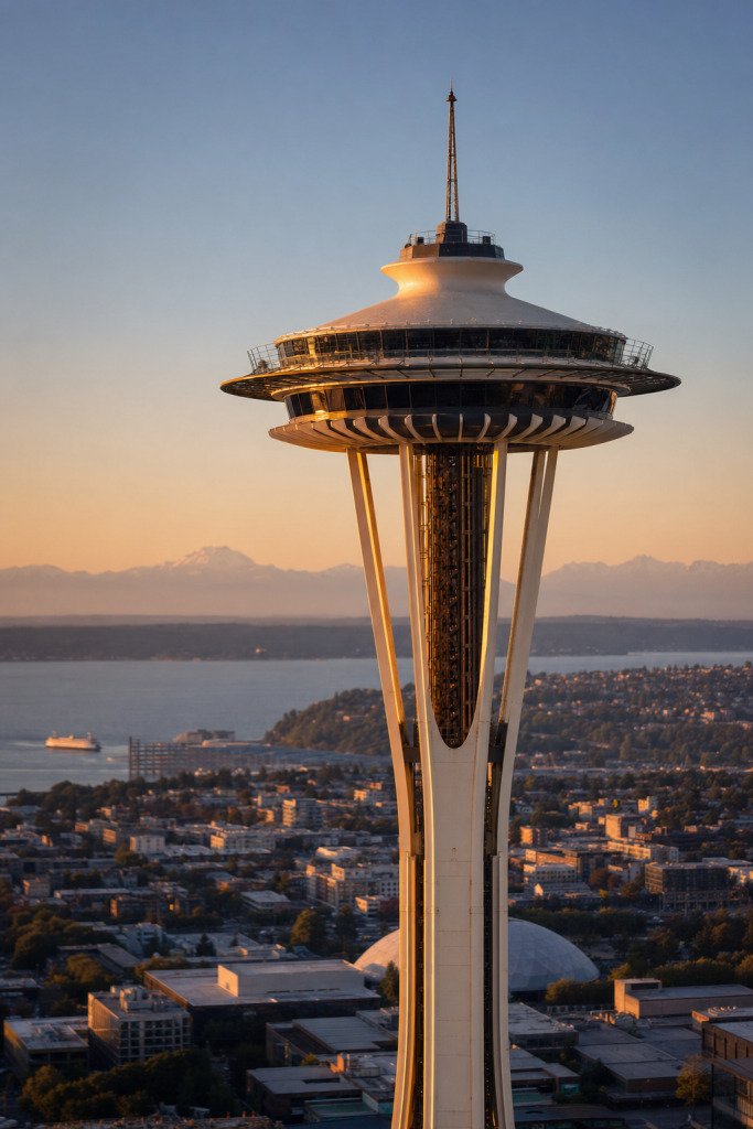 Detail-rich photograph related to How to Photograph Space Needle, late golden hour light, photorealistic, no text