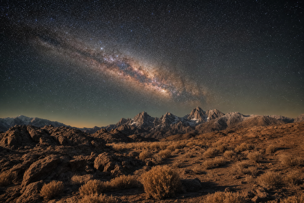 Detail-rich photograph related to Best Camera Settings for Milky Way, late golden hour light, photorealistic, no text