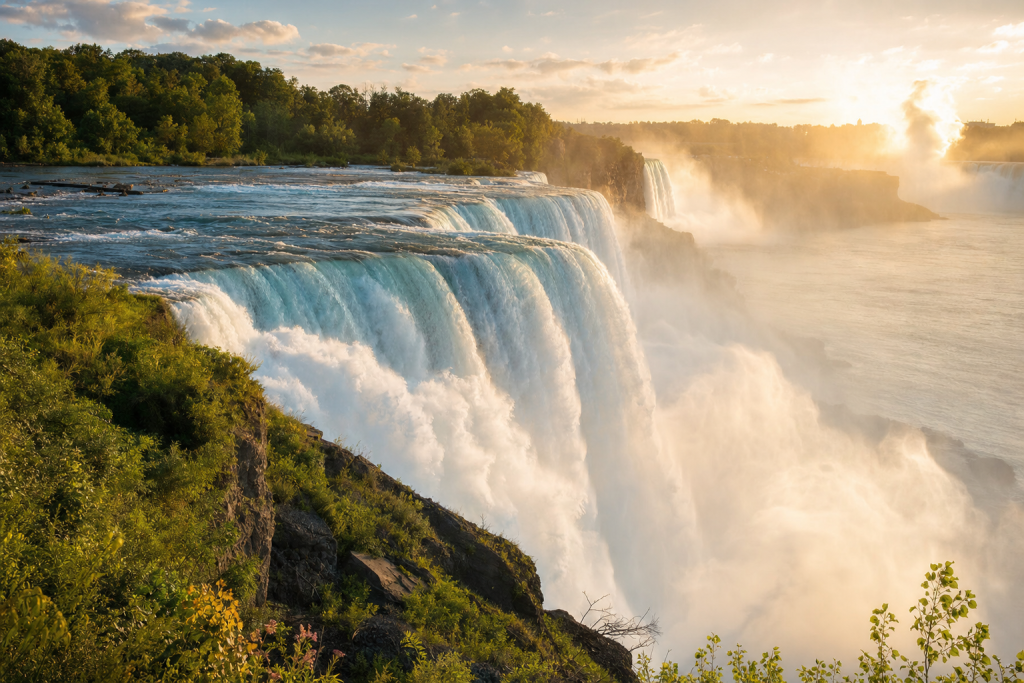Detail-rich photograph related to How to Photograph Niagara Falls, late golden hour light, photorealistic, no text