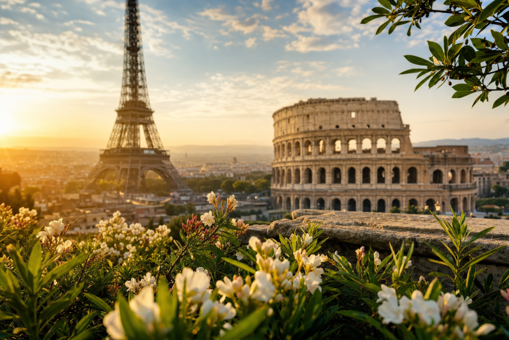 Atmospheric scene related to Paris vs Rome, soft directional light
