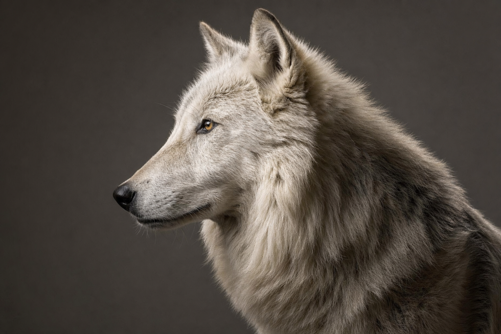 Studio-style portrait with single softbox key light, dramatic rim lighting, neutral background, photorealistic