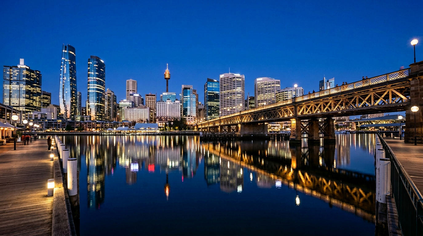 Darling Harbour — Pyrmont Bridge and Cockle Bay Sydney photography sample