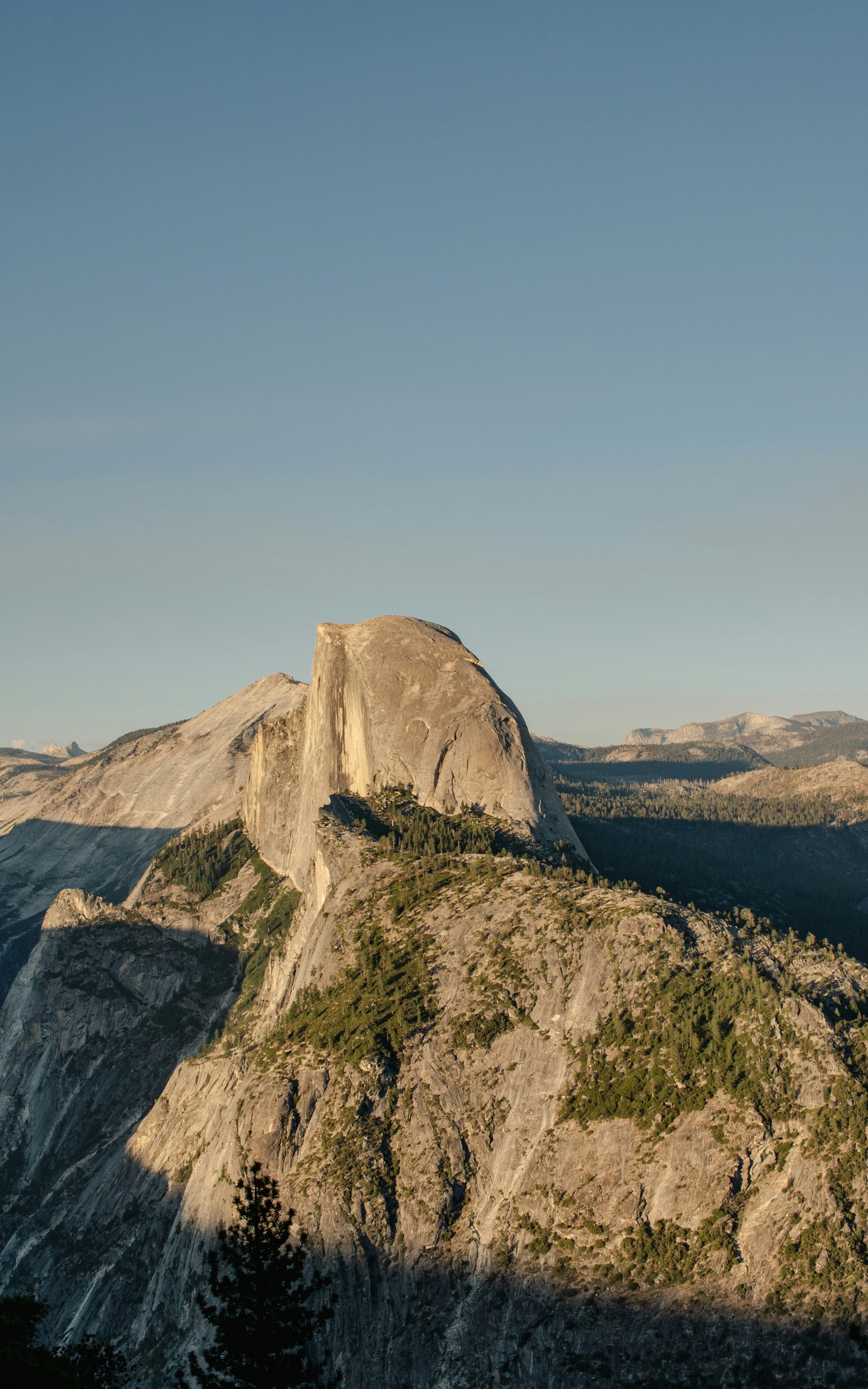 Vertical frame of Half Dome and darker foreground from Glacier Point