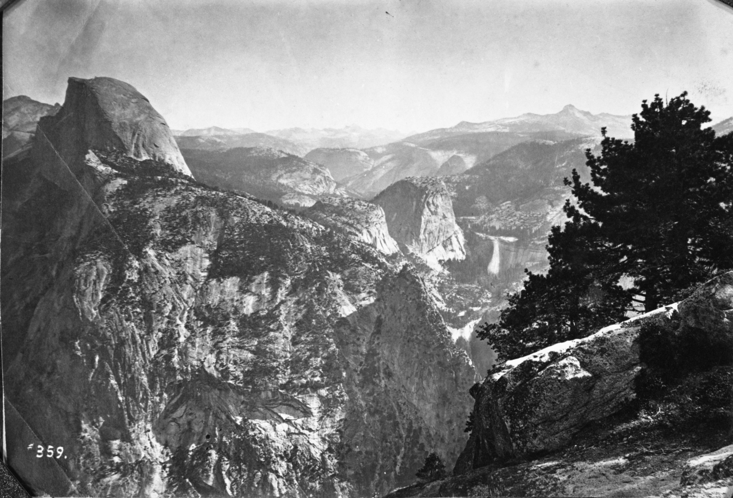Archival view from Glacier Point toward Vernal and Nevada Falls with catalog number 359