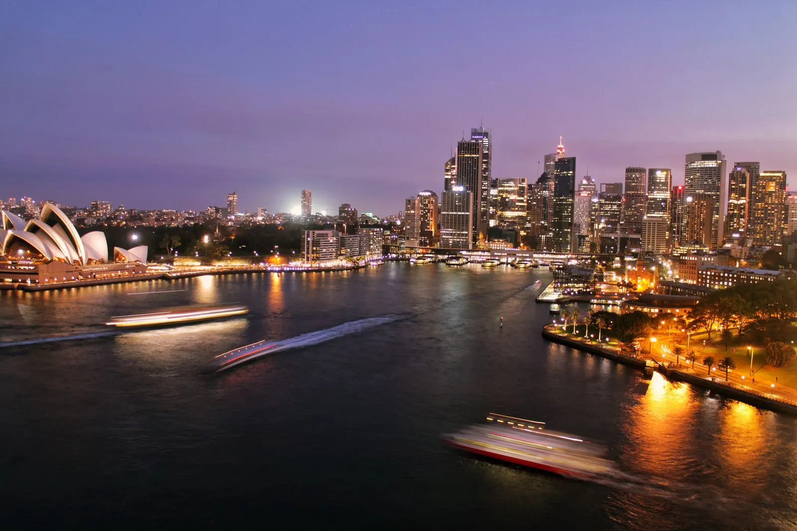 Landscape view of Sydney Opera House harbor in Australia demonstrating a travel photography composition.