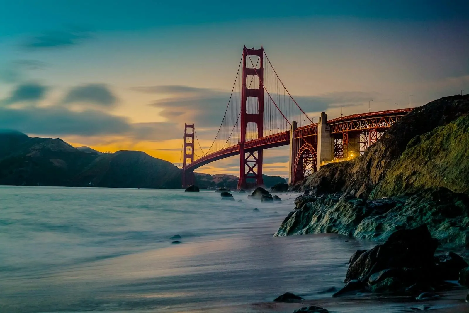 Golden Gate Bridge in San Francisco fog demonstrating a travel photography composition