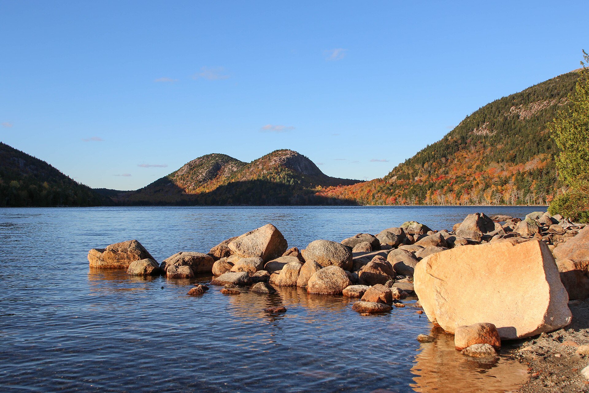 Jordan Pond and the Bubbles at golden hour, Acadia National Park