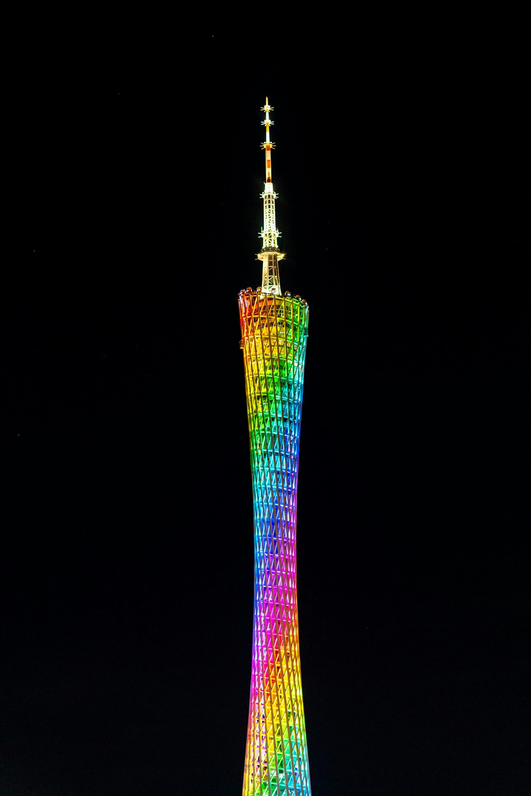 Rainbow-lit Canton Tower at night