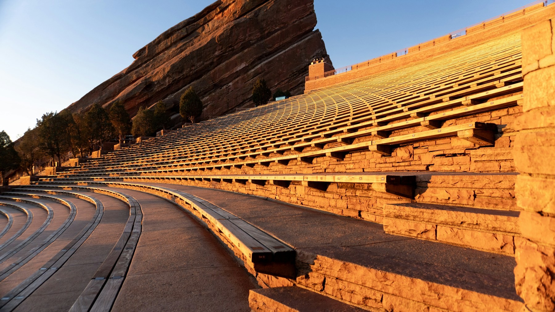 Red Rocks Amphitheatre seating at sunset