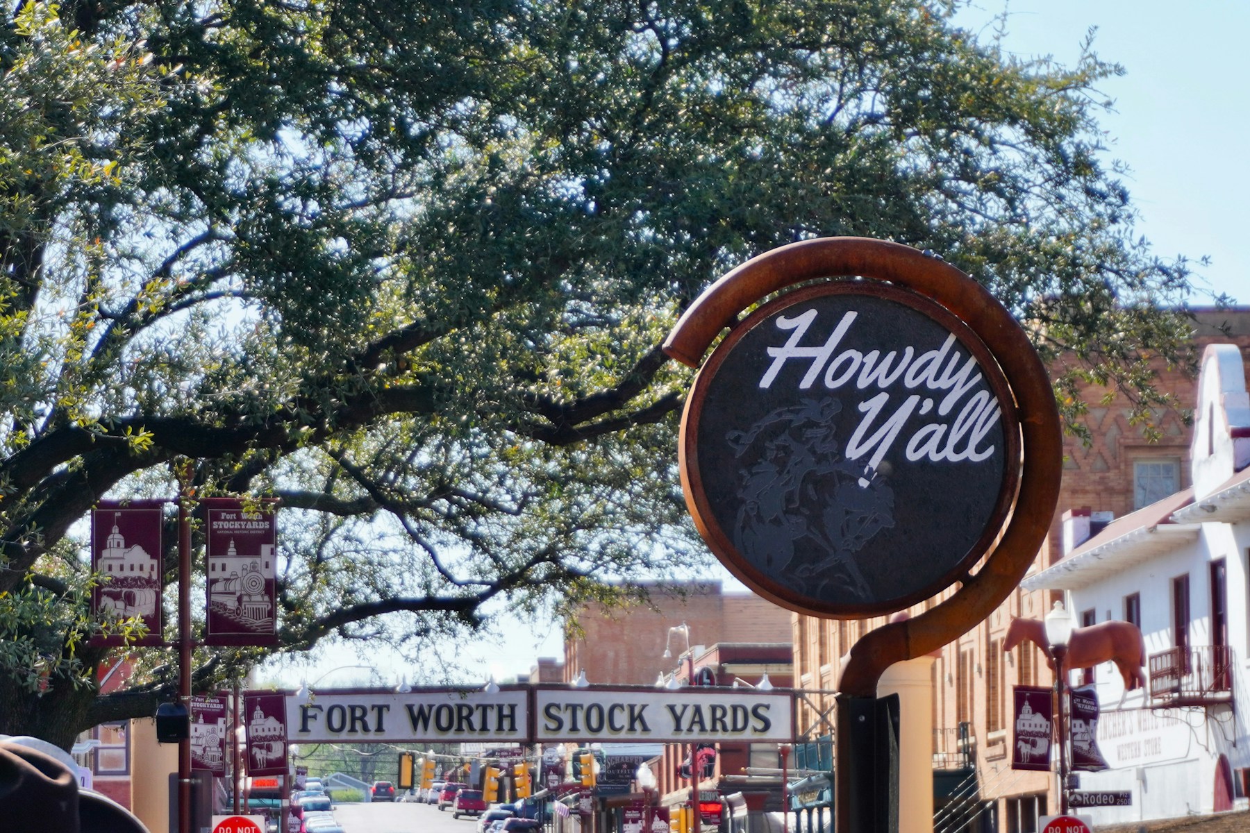 Fort Worth Stockyards street and entrance signs