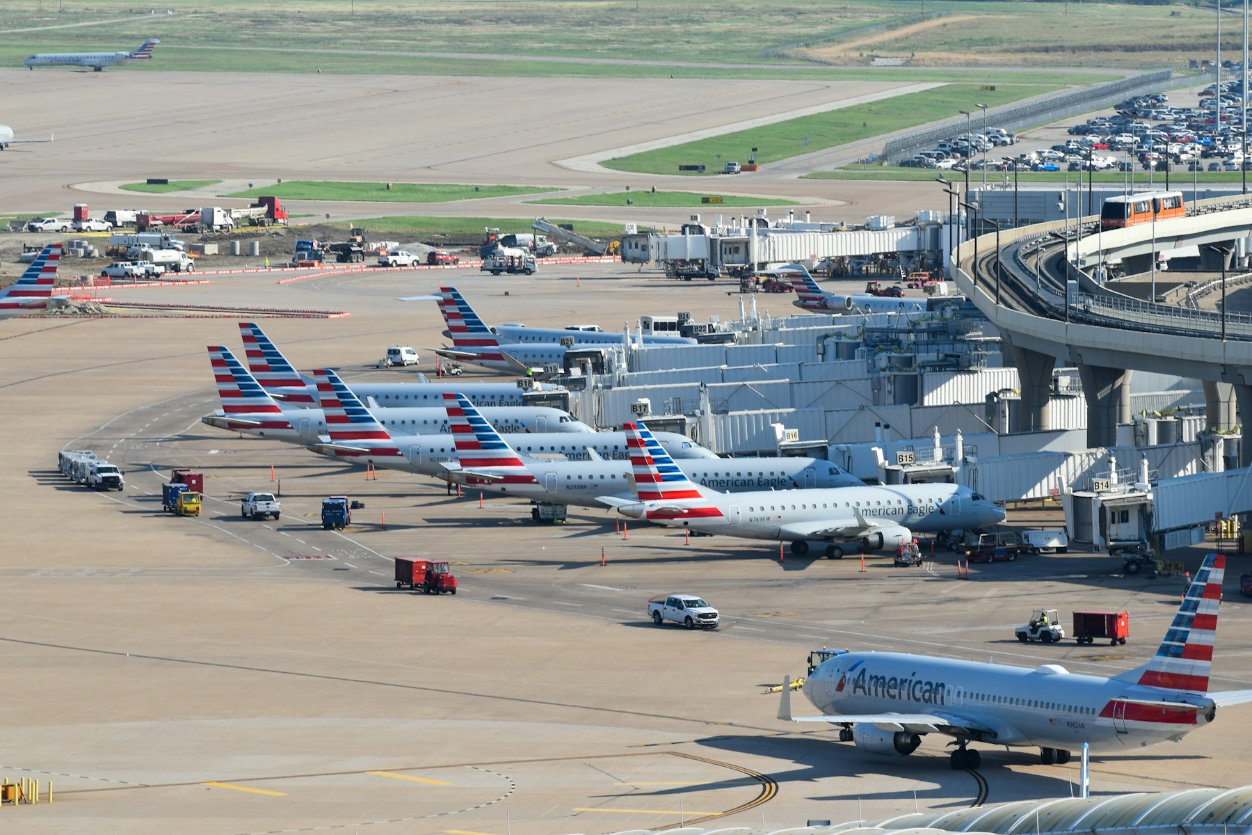 American Airlines jets at DFW airport gates