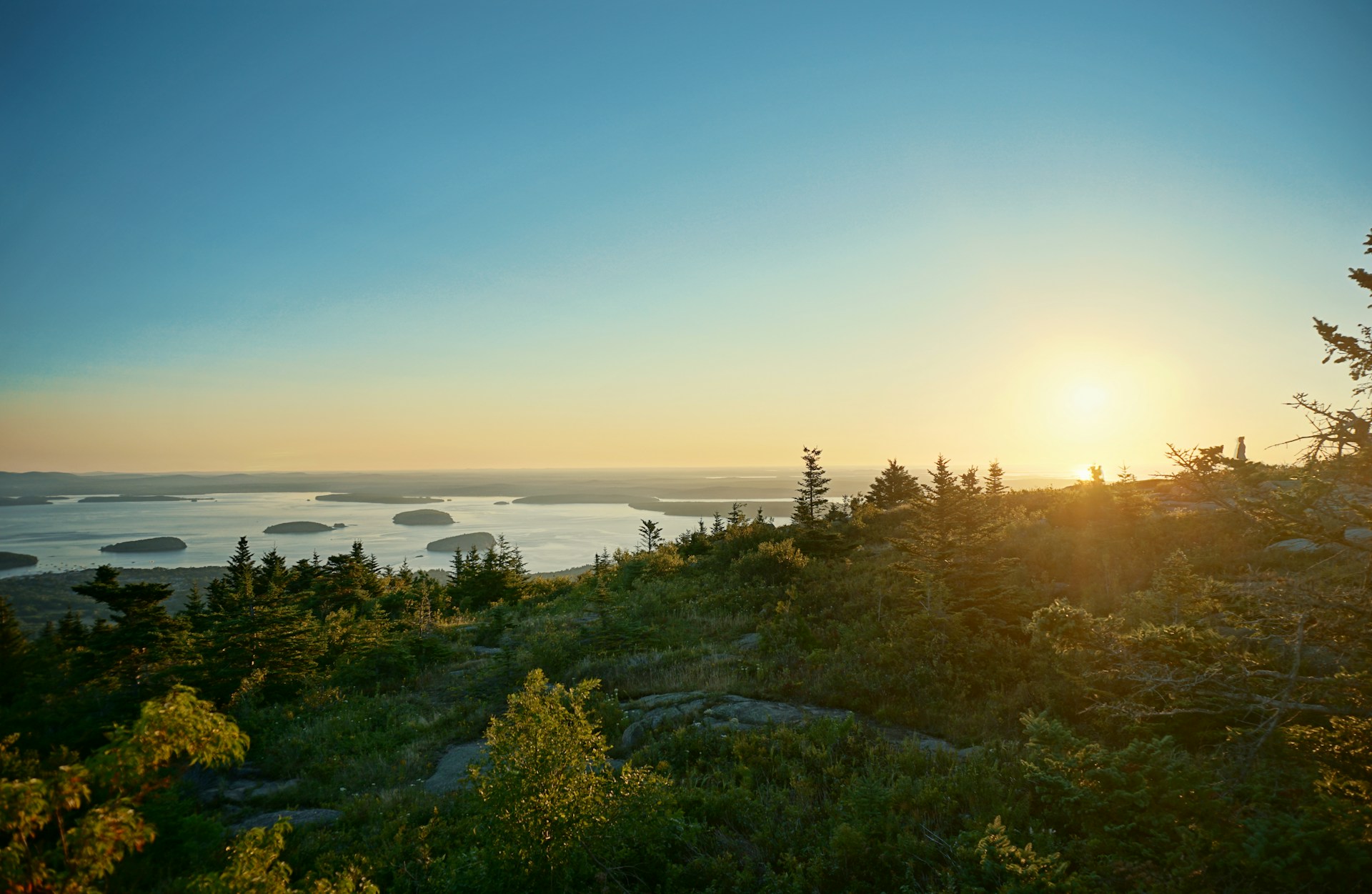 Low sun over Frenchman Bay from Cadillac Mountain