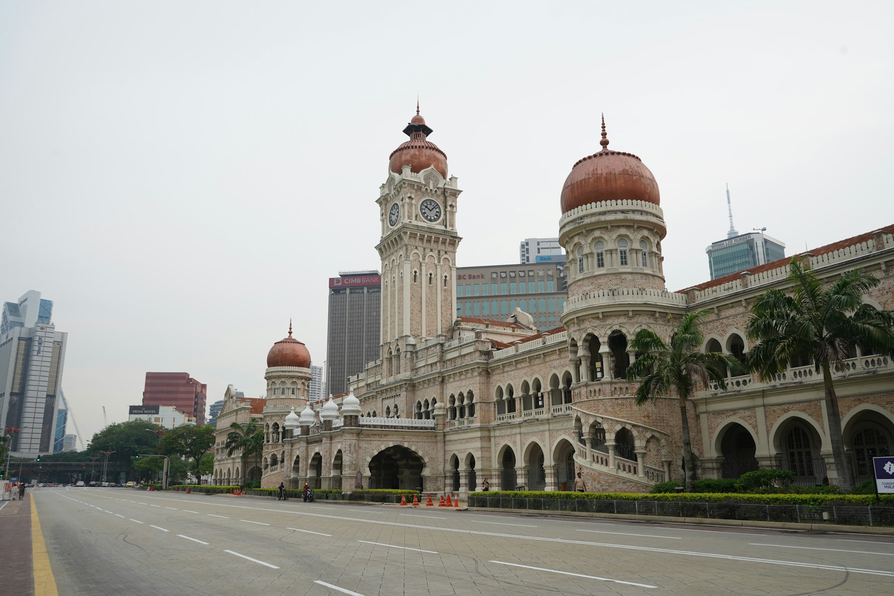 Clock tower and domes of Sultan Abdul Samad Building beside Merdeka Square.
