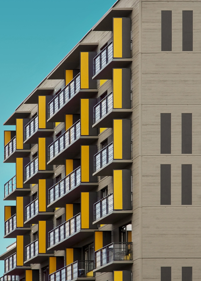 Yellow-and-grey apartment building