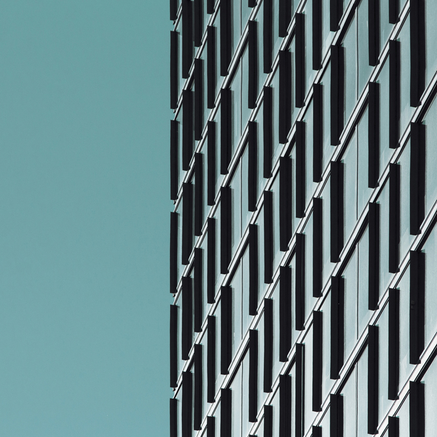 Close view of repeating geometric windows