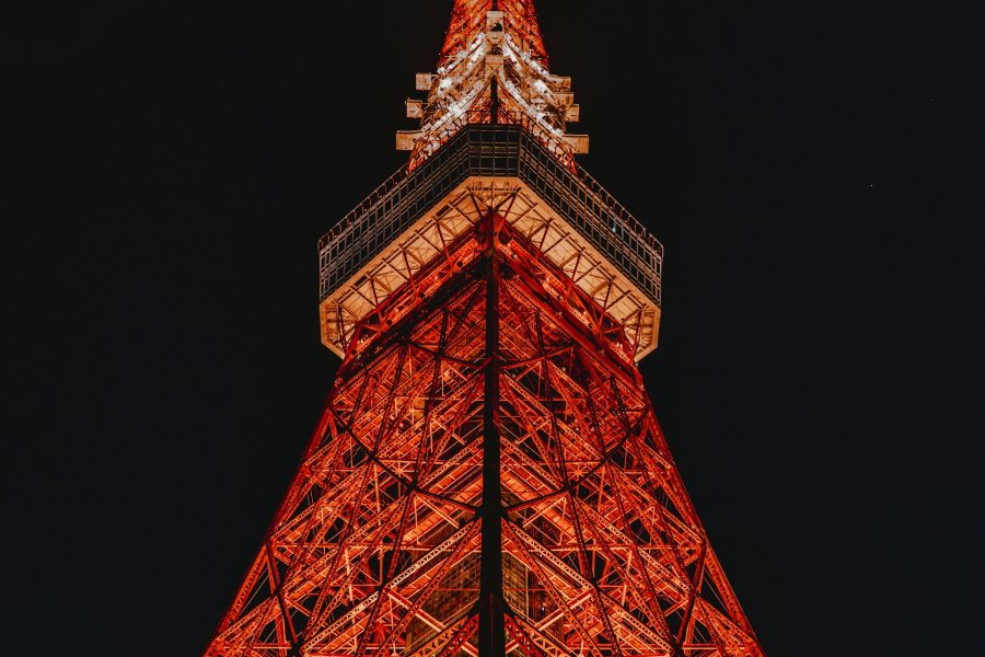 Tokyo Tower glowing orange against the night sky