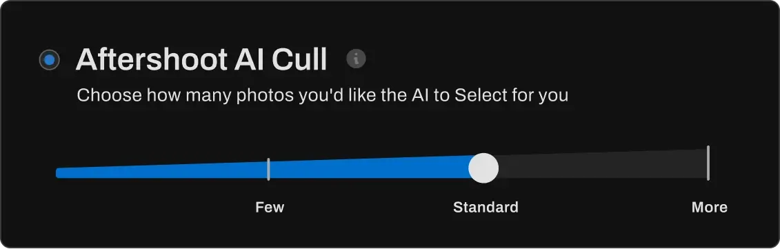 Aftershoot Cull to Target screen, where you set how many photos to keep