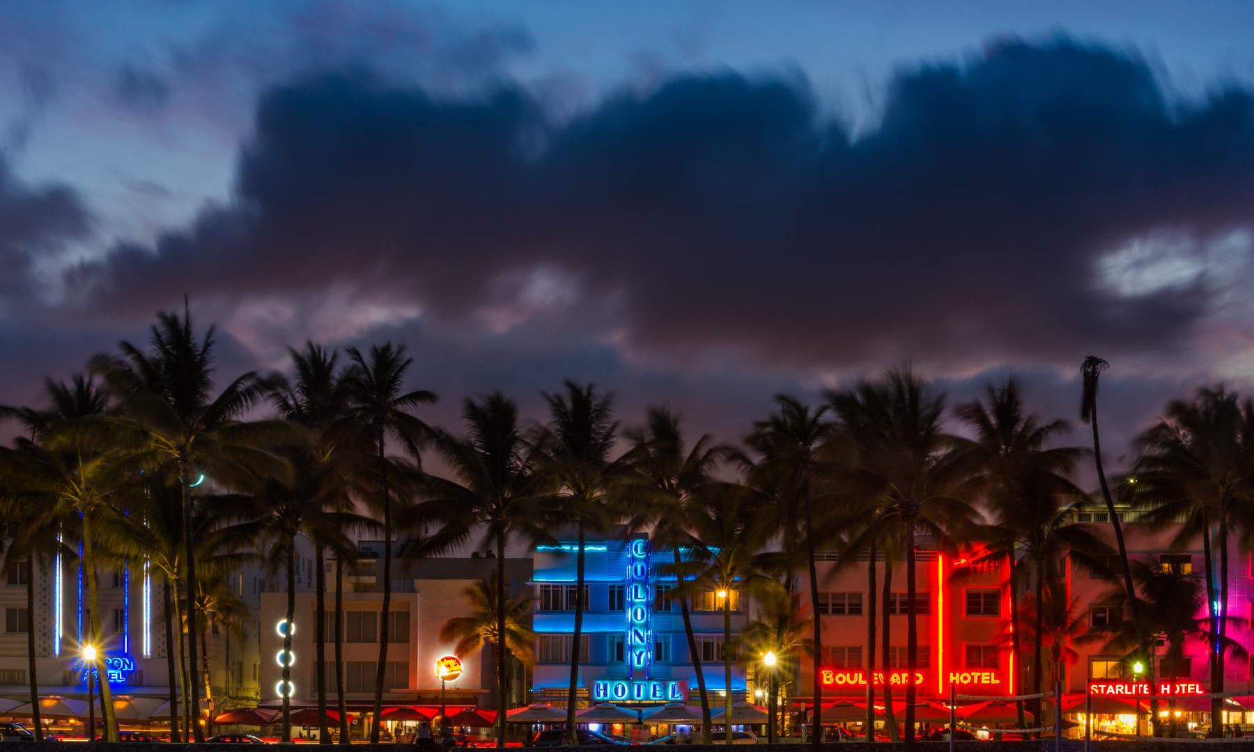 Ocean Drive Art Deco neon in Miami Beach, photograph by Edin Chavez