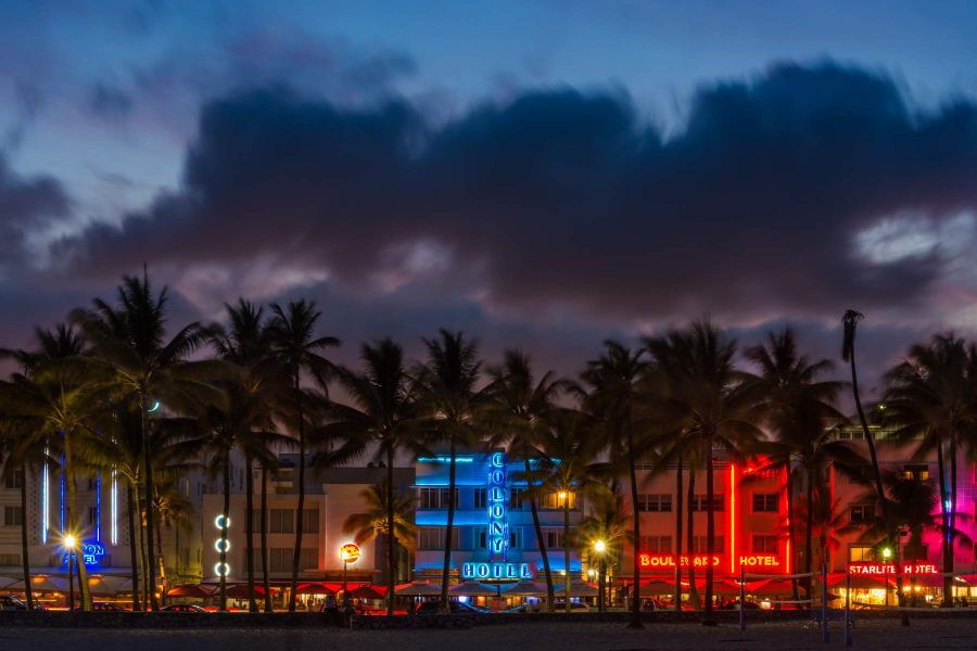 Ocean Drive Art Deco neon in Miami Beach, photograph by Edin Chavez