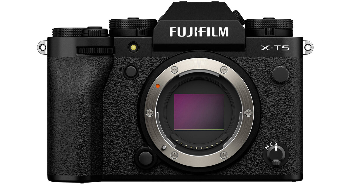 Fujifilm X-T5 mirrorless camera body, front view with X mount