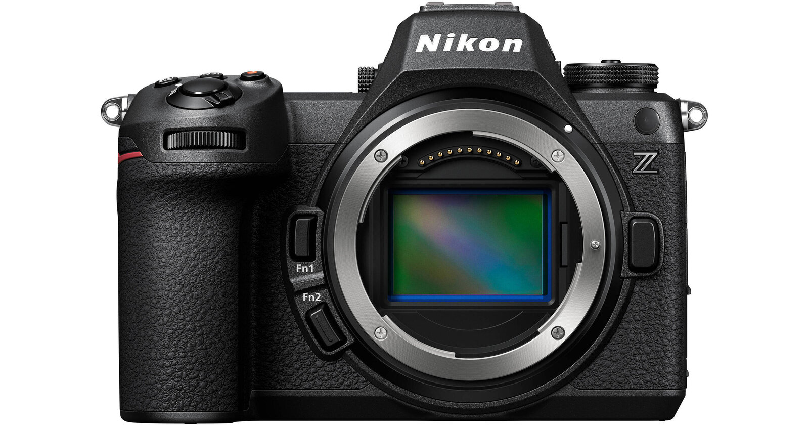 Front view of a Nikon Z6III mirrorless camera body with Z mount and exposed sensor