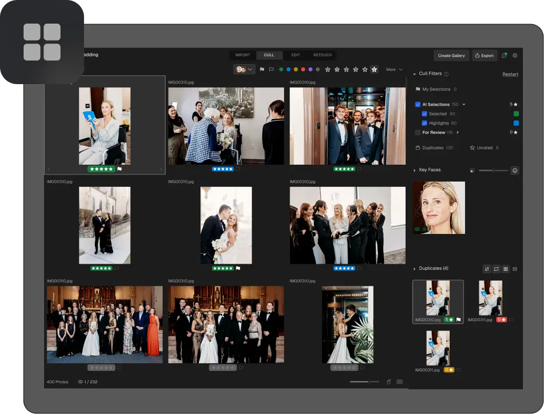 Aftershoot grid view for reviewing many photos at once