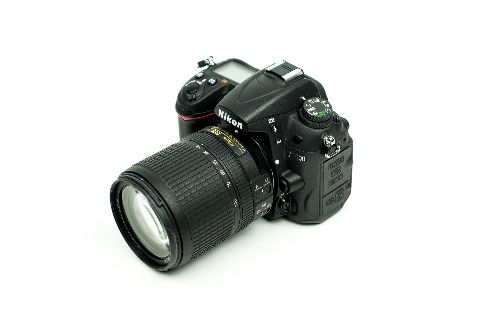 Close-up of a camera body and lens