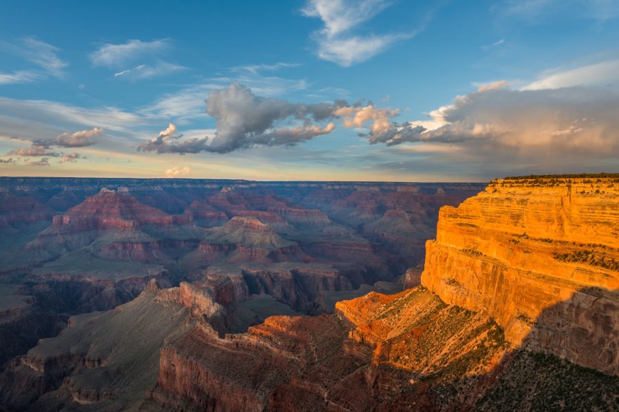 Edin Chavez Grand Canyon photograph with warm directional light on the right cliff and cooler distant layers