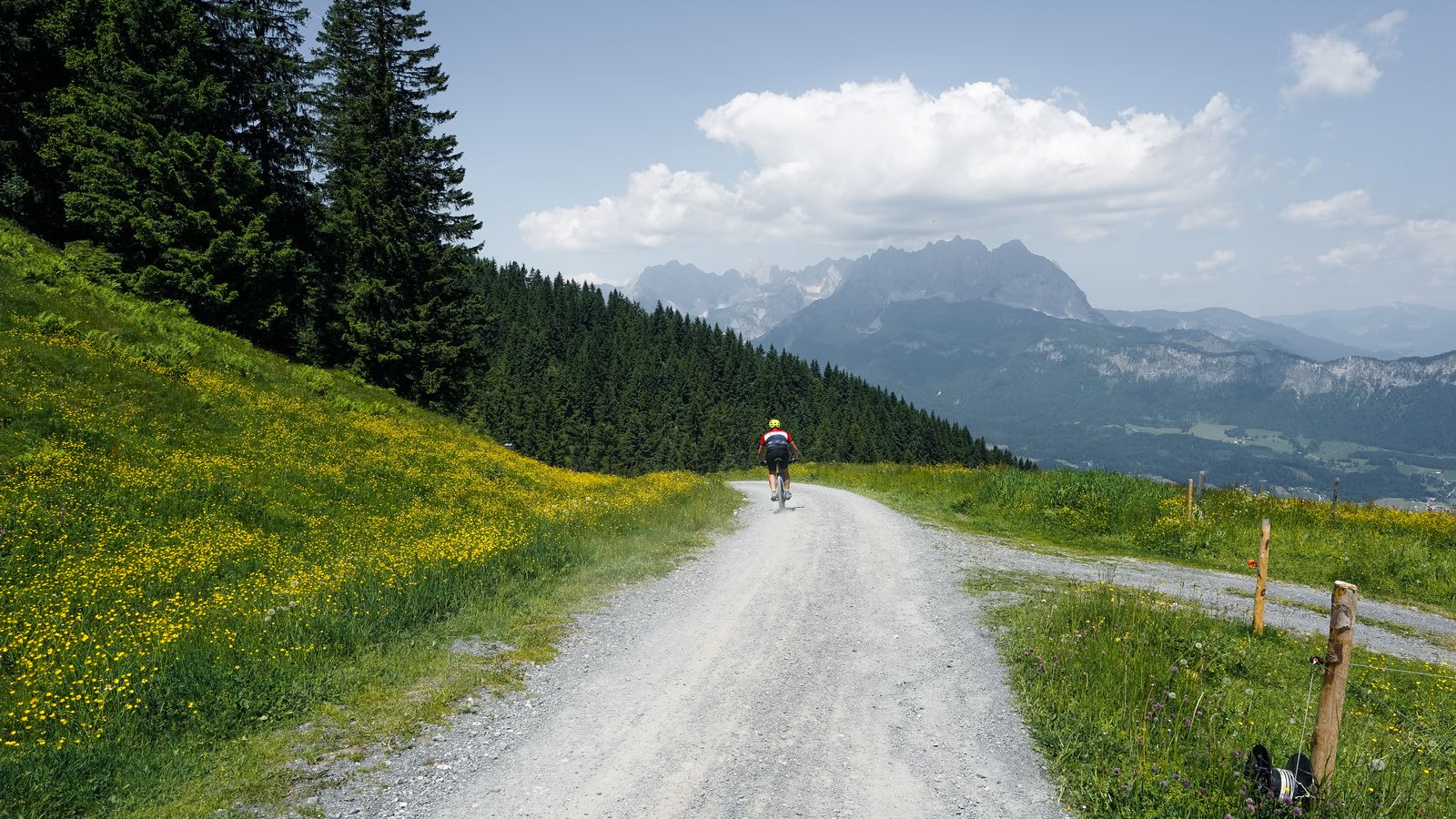 Cyclist riding a scenic mountain road