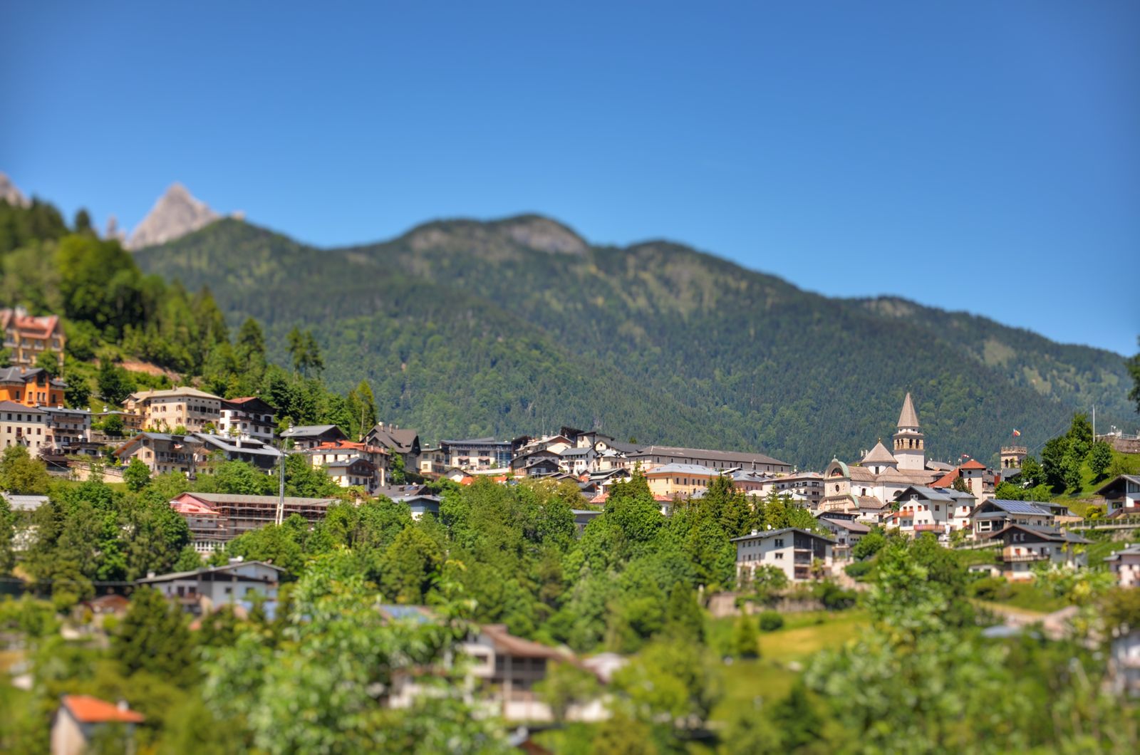 Mountain village shot with a tilt-shift look