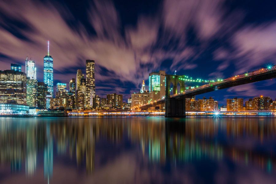 Manhattan skyline at night from Brooklyn by Edin Chavez