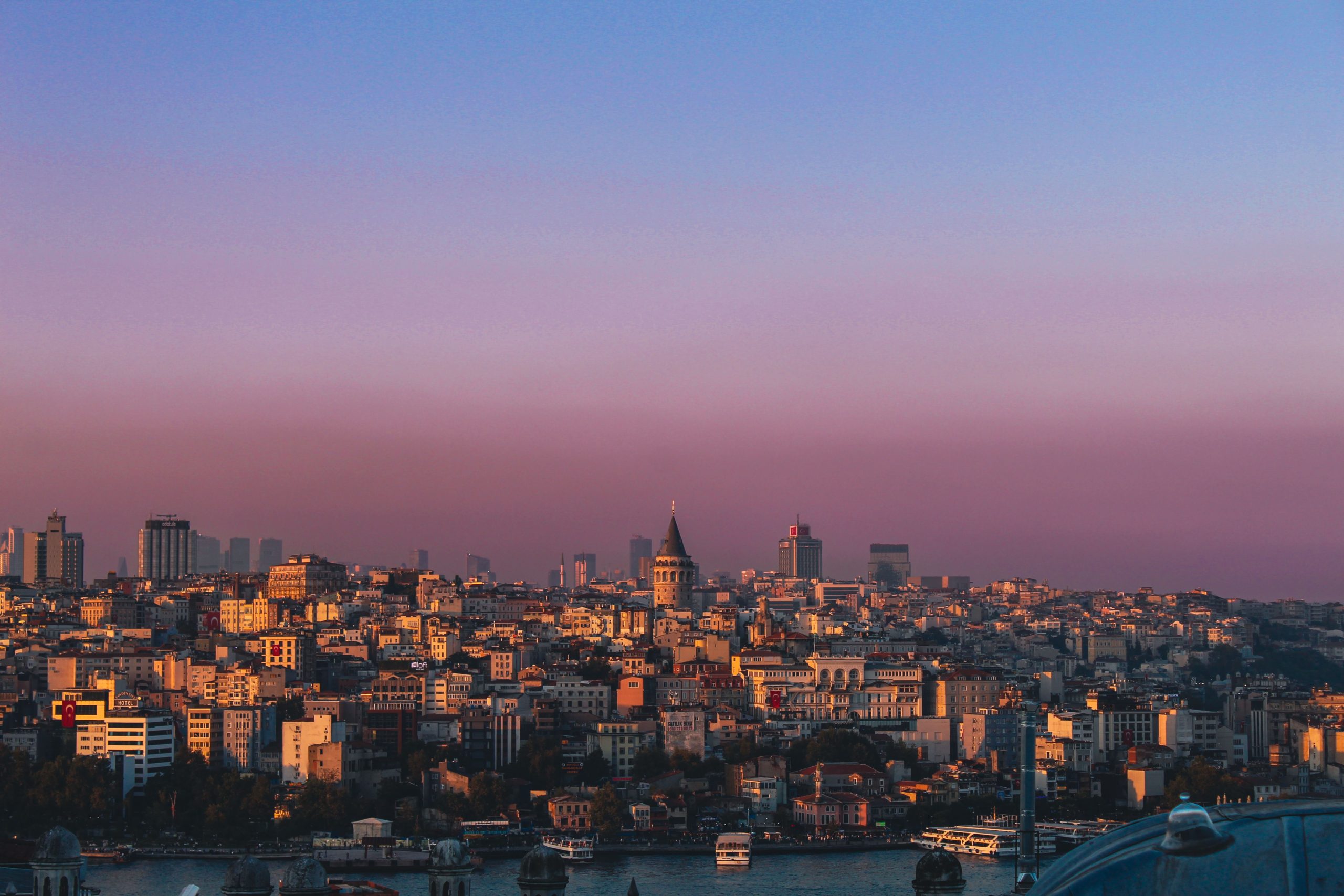 Galata Tower and Istanbul skyline at sunset