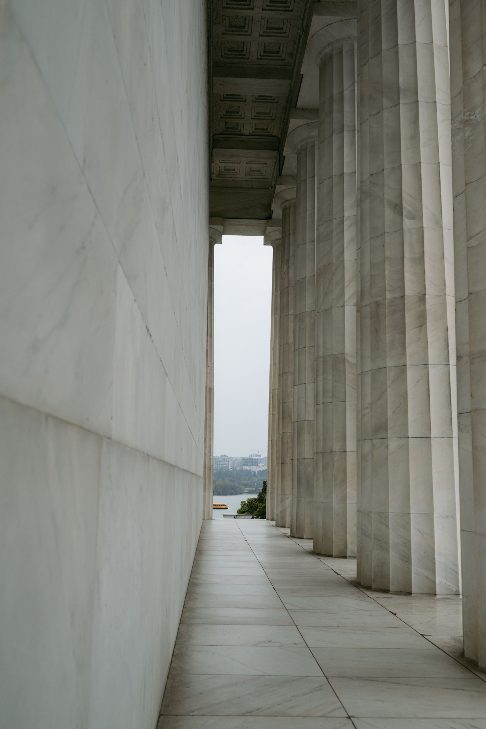 Empty colonnade along the Lincoln Memorial